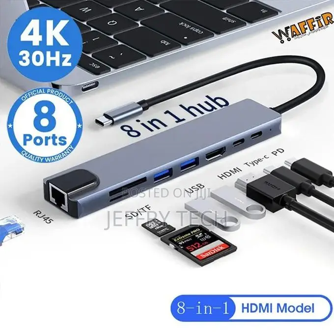Usb Adapter Type-C to Hdmi , Rj45, Sd/Tf Card, Pd, Thunder