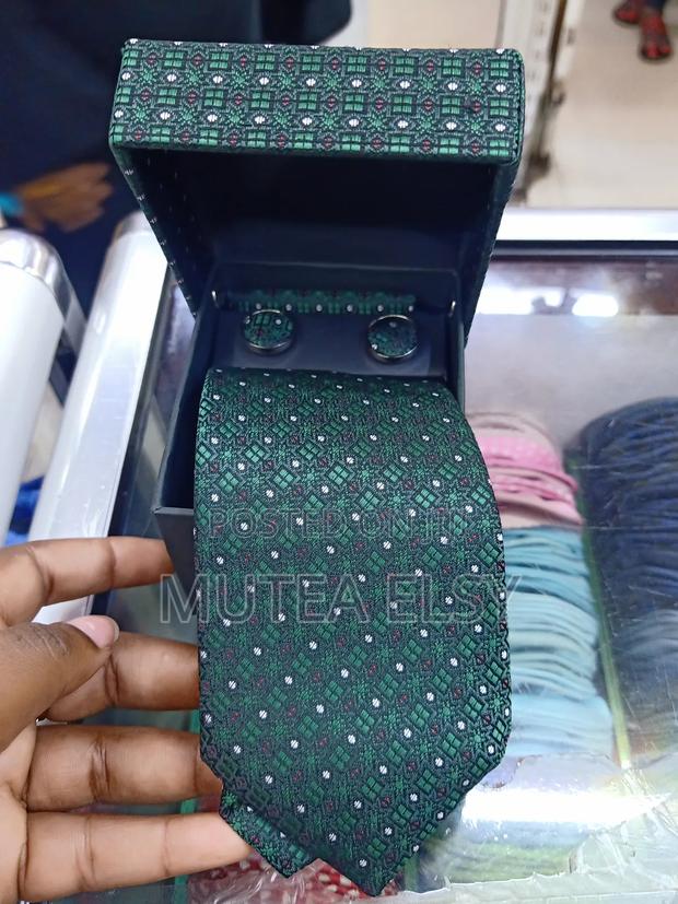 Emelard Green Polycadot White Brawn Tie Sets - thumbnail 3