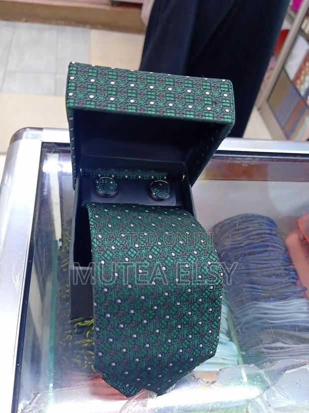 Emelard Green Polycadot White Brawn Tie Sets - thumbnail 4