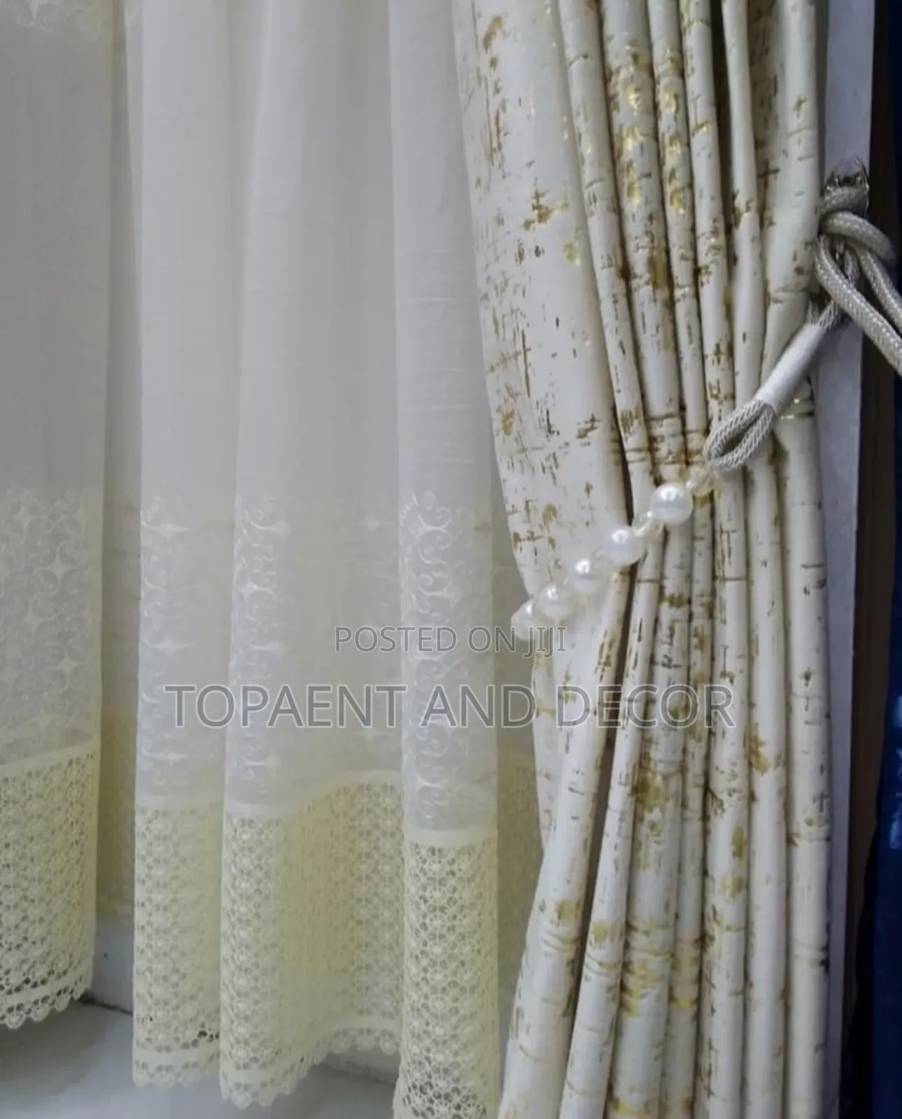 White Velvet Curtains With Beautiful Gold Patterns