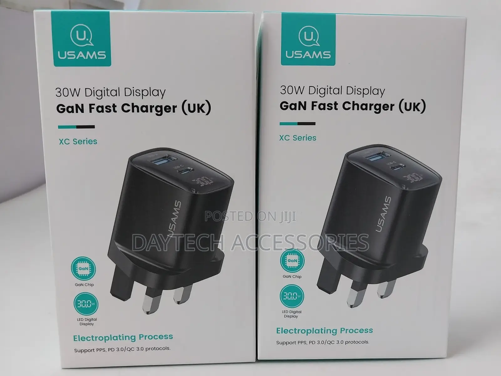 Usams 30w Usb+Usb-C Dual Port Gan Digital Display Charger