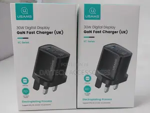 Usams 30w Usb+Usb-C Dual Port Gan Digital Display Charger