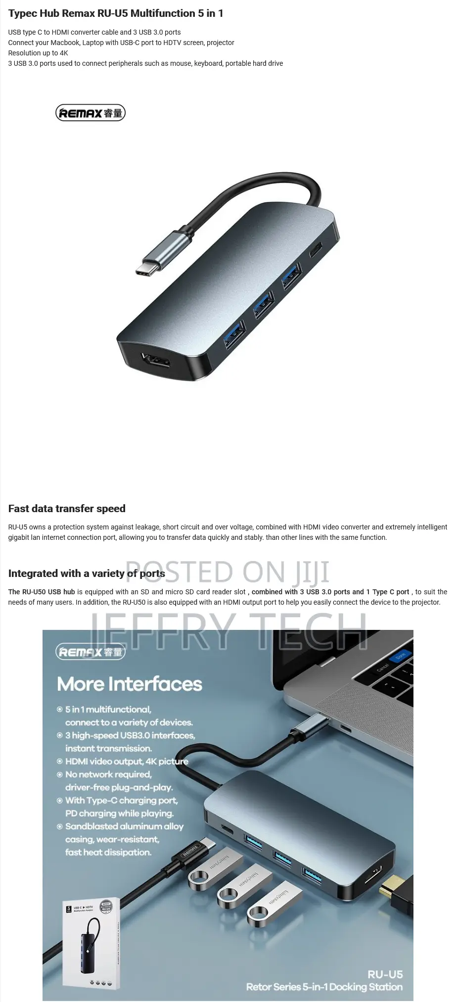 Remax Ru-U5 Usb-C to HDTV Multifunction Adapter
