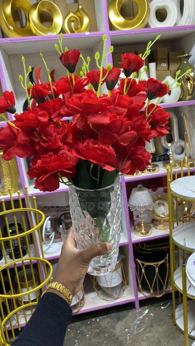 Flowers Red and Vase Glass