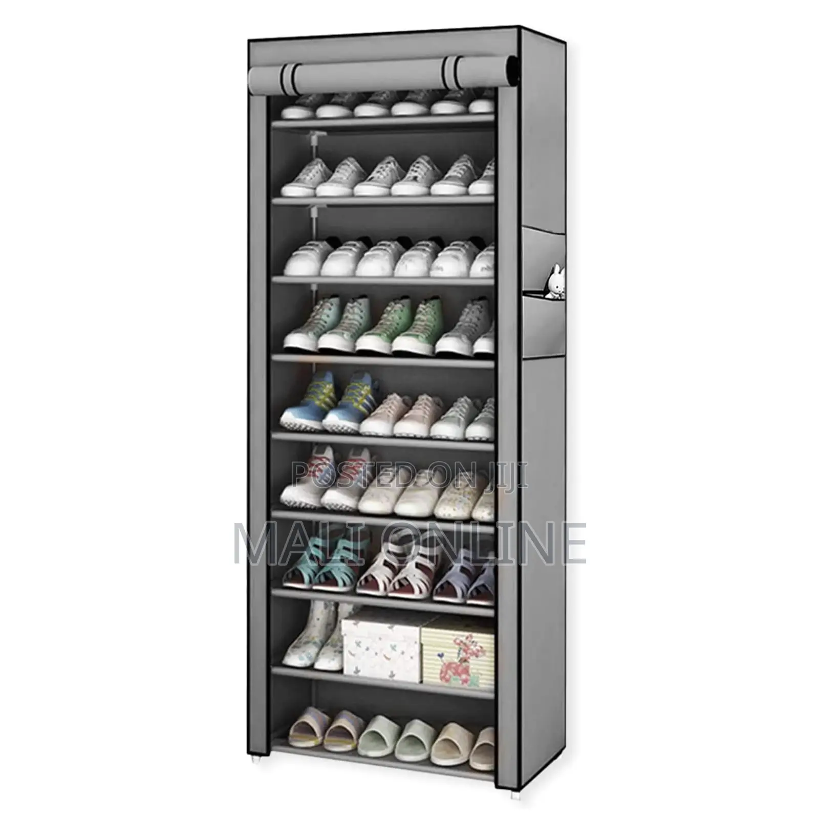10 Layer Single Row Zipper Shoe Cabinet Metal and Canvas