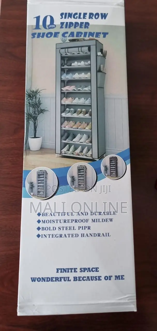 10 Layer Single Row Zipper Shoe Cabinet Metal and Canvas