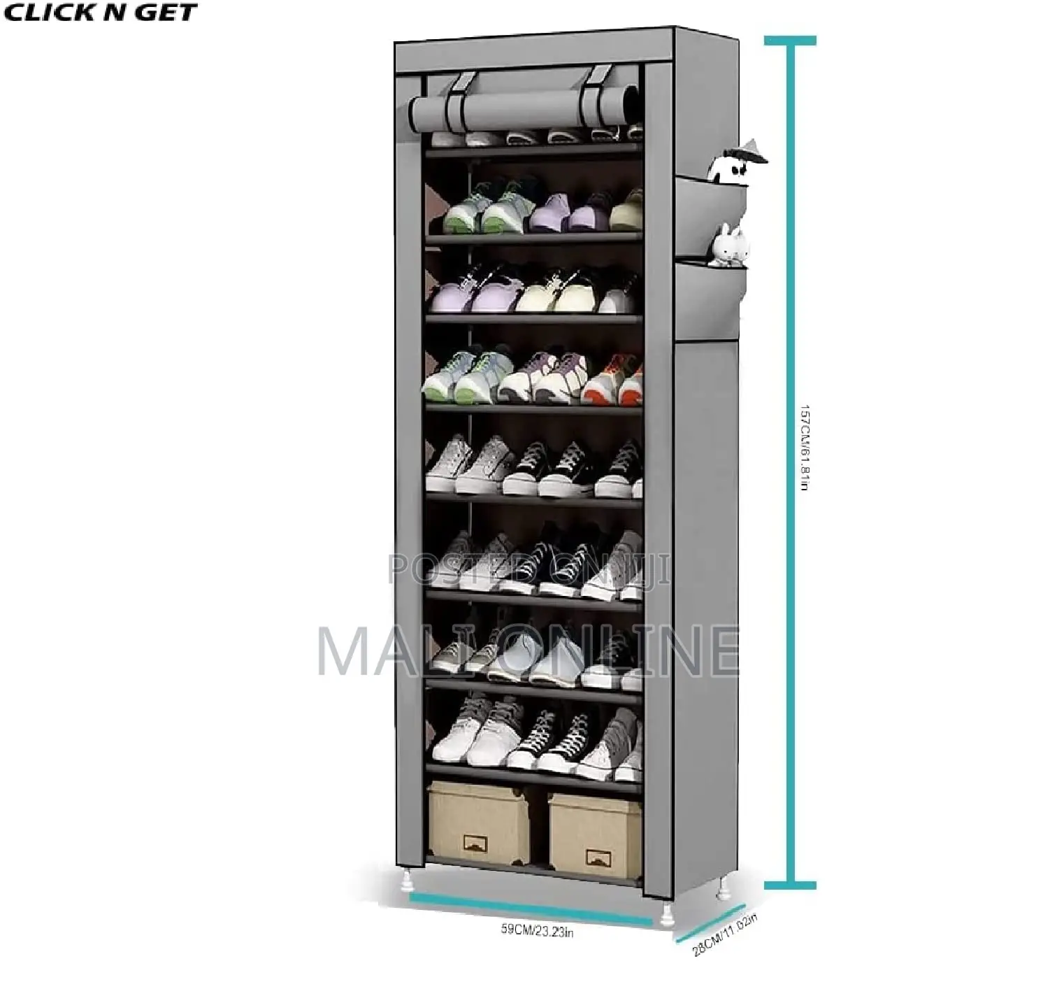 10 Layer Single Row Zipper Shoe Cabinet Metal and Canvas