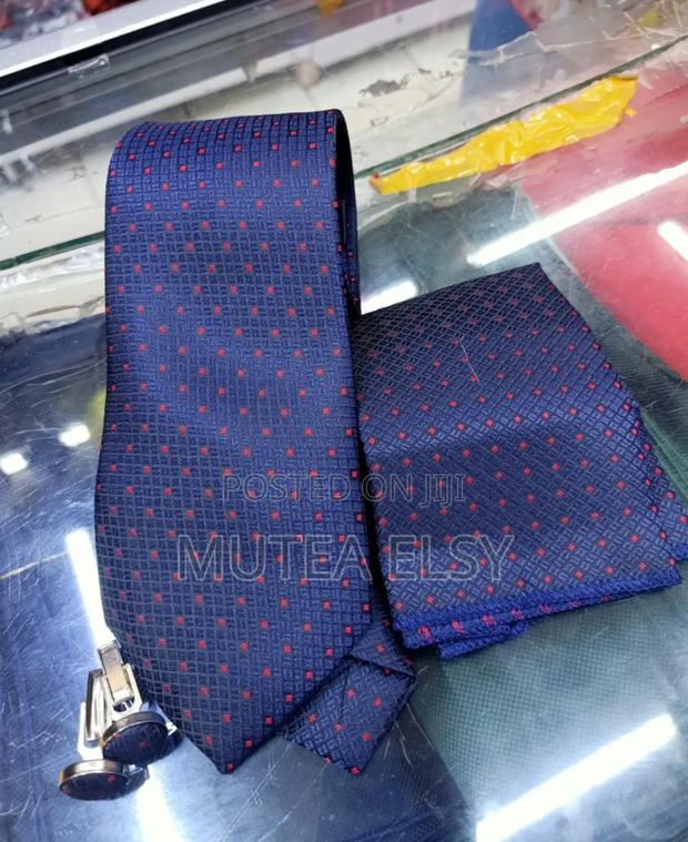 Navyblue Polycadot Redwine Executive Tie Sets - thumbnail 2