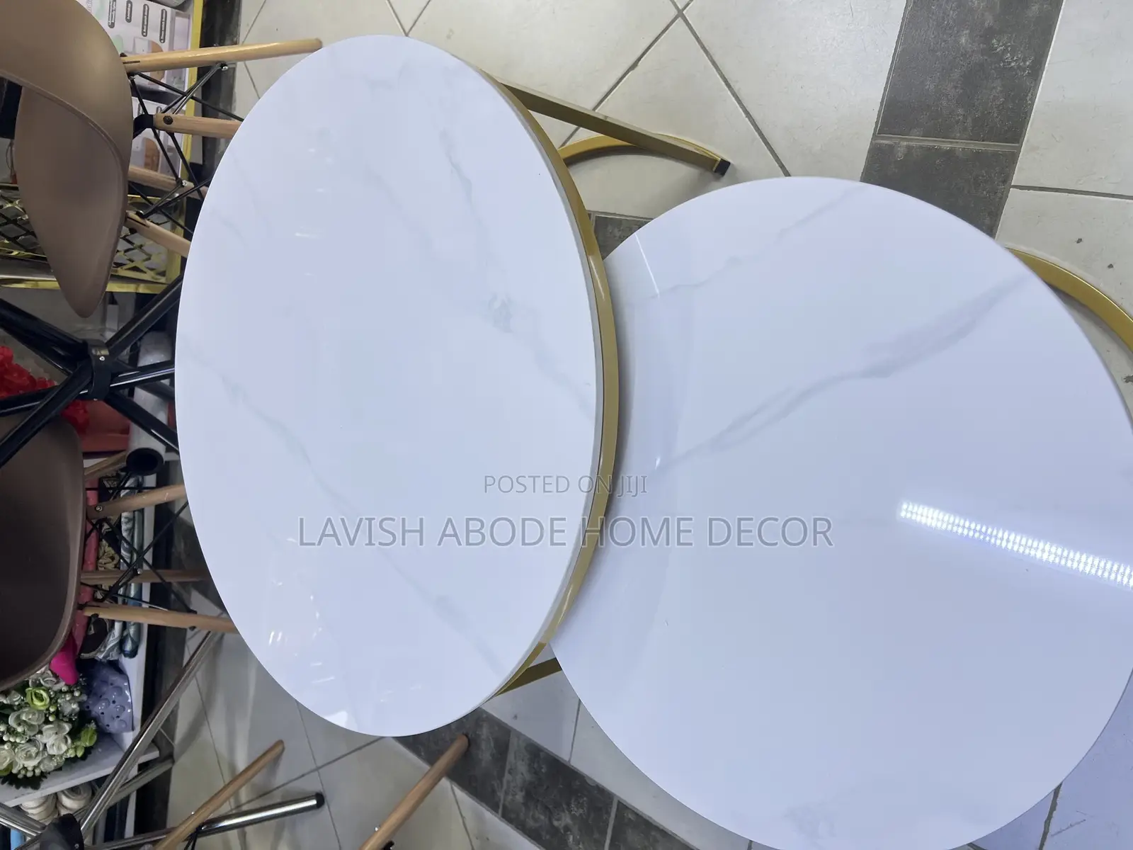 2 in 1 Marble Stone Nesting Tables - Round White