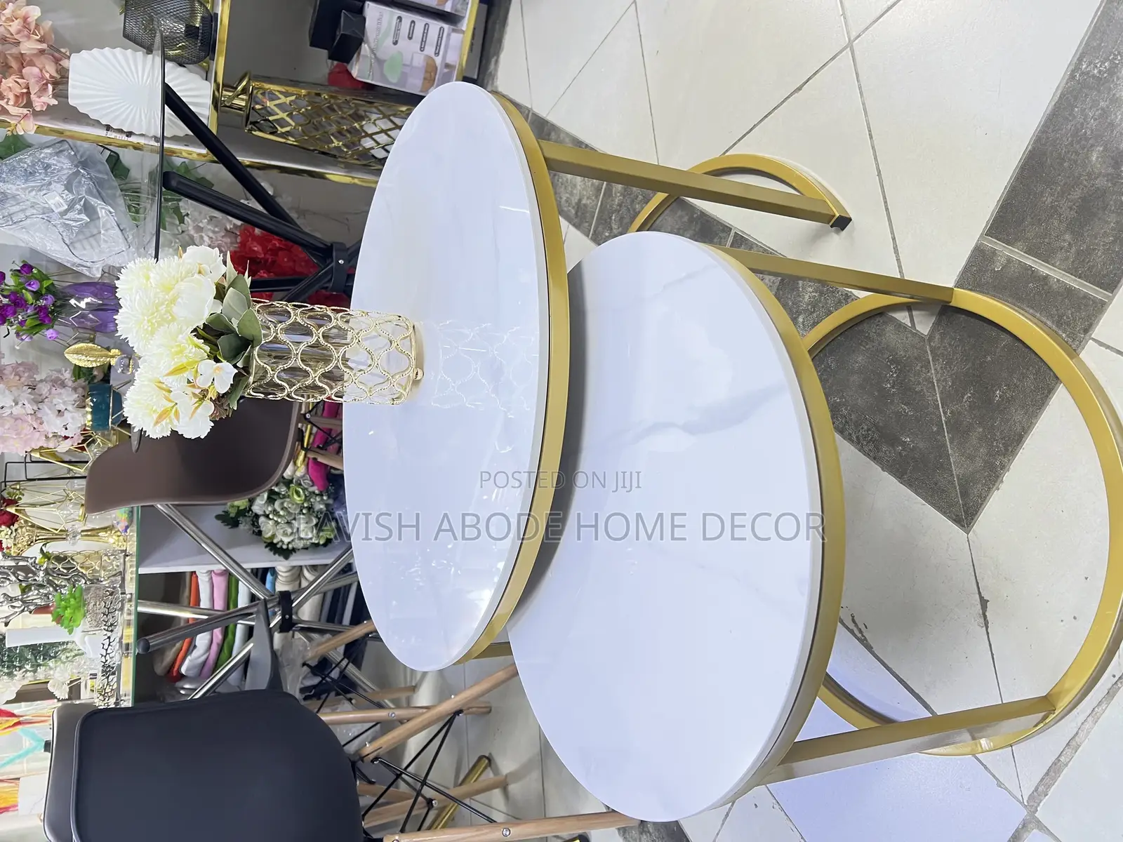 2 in 1 Marble Stone Nesting Tables - Round White