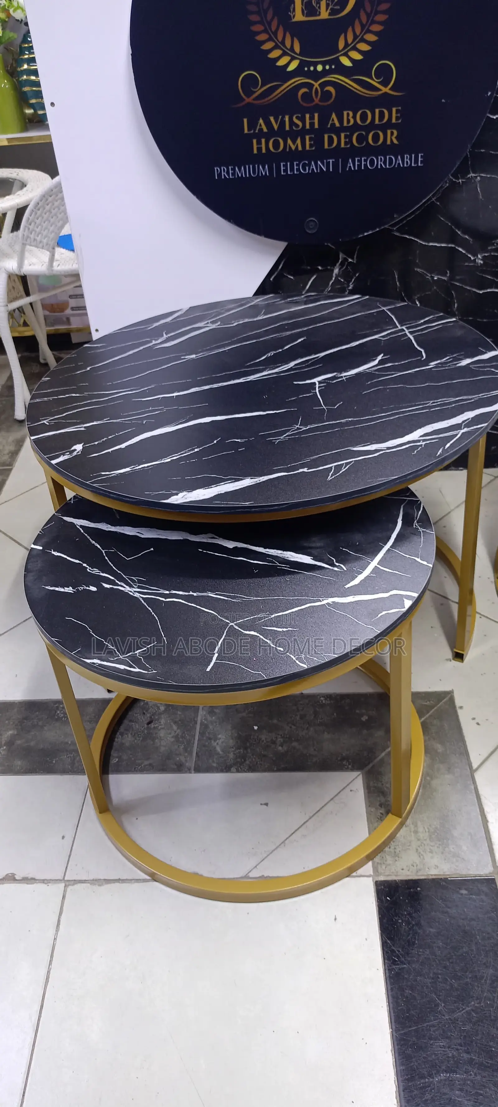 Black 2 in 1 MDF Wood With Marble Effect Nesting Table