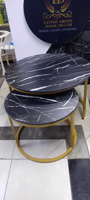 Black 2 in 1 MDF Wood With Marble Effect Nesting Table