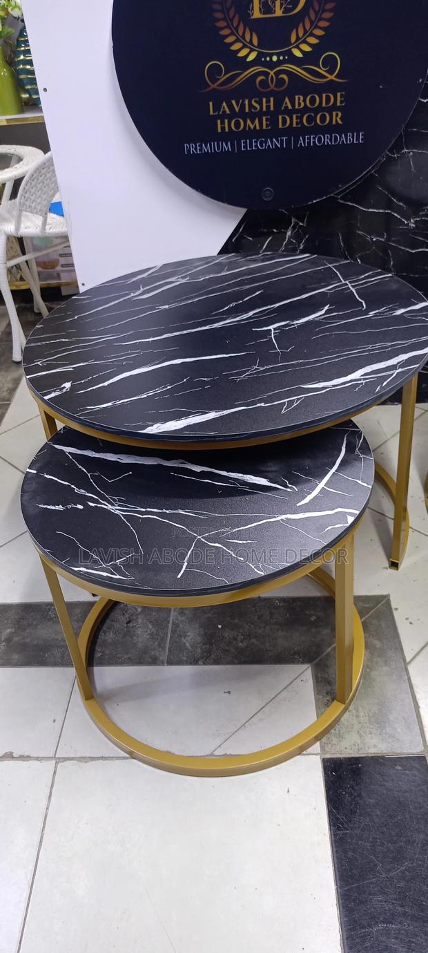 Black 2 in 1 MDF Wood With Marble Effect Nesting Table
