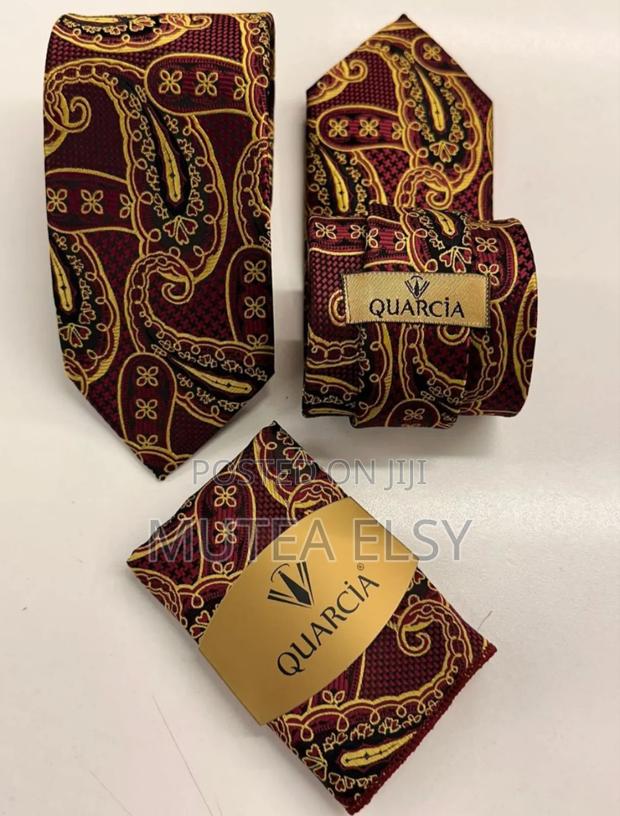 Maroon,Gold Black Executive Teardrop Tie Sets - main view