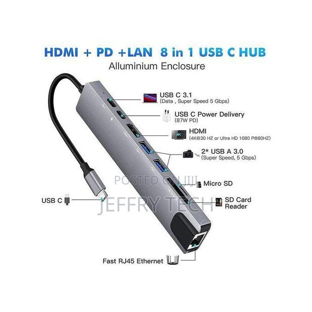 Usb C Hub Type C to Hdmi, Usb 3.0 Adapter, 8 in 1, Docking - thumbnail 2
