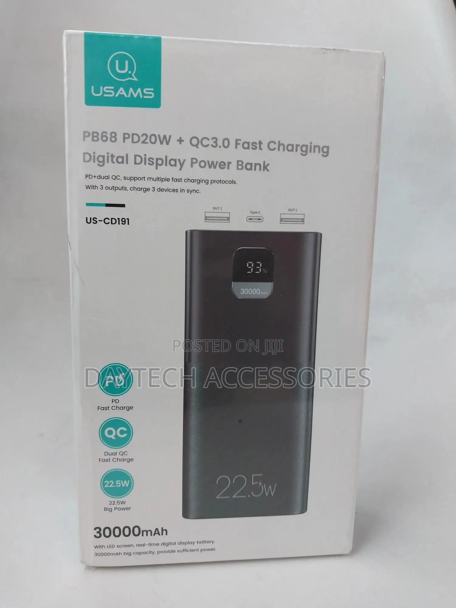 Usams Cd191 Pb68 30000mah 22.5w Digital Display Power Bank