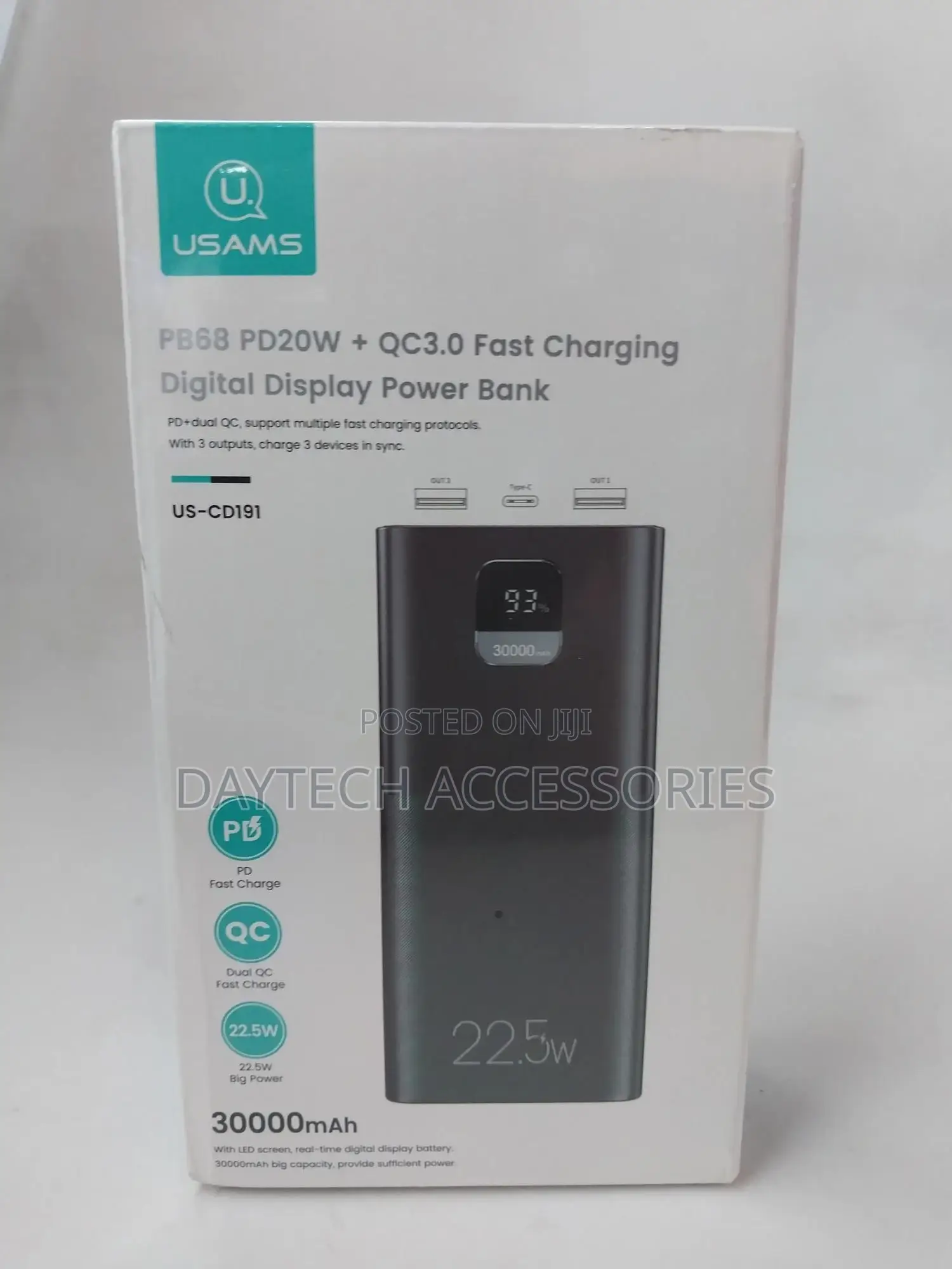 Usams Cd191 Pb68 30000mah 22.5w Digital Display Power Bank