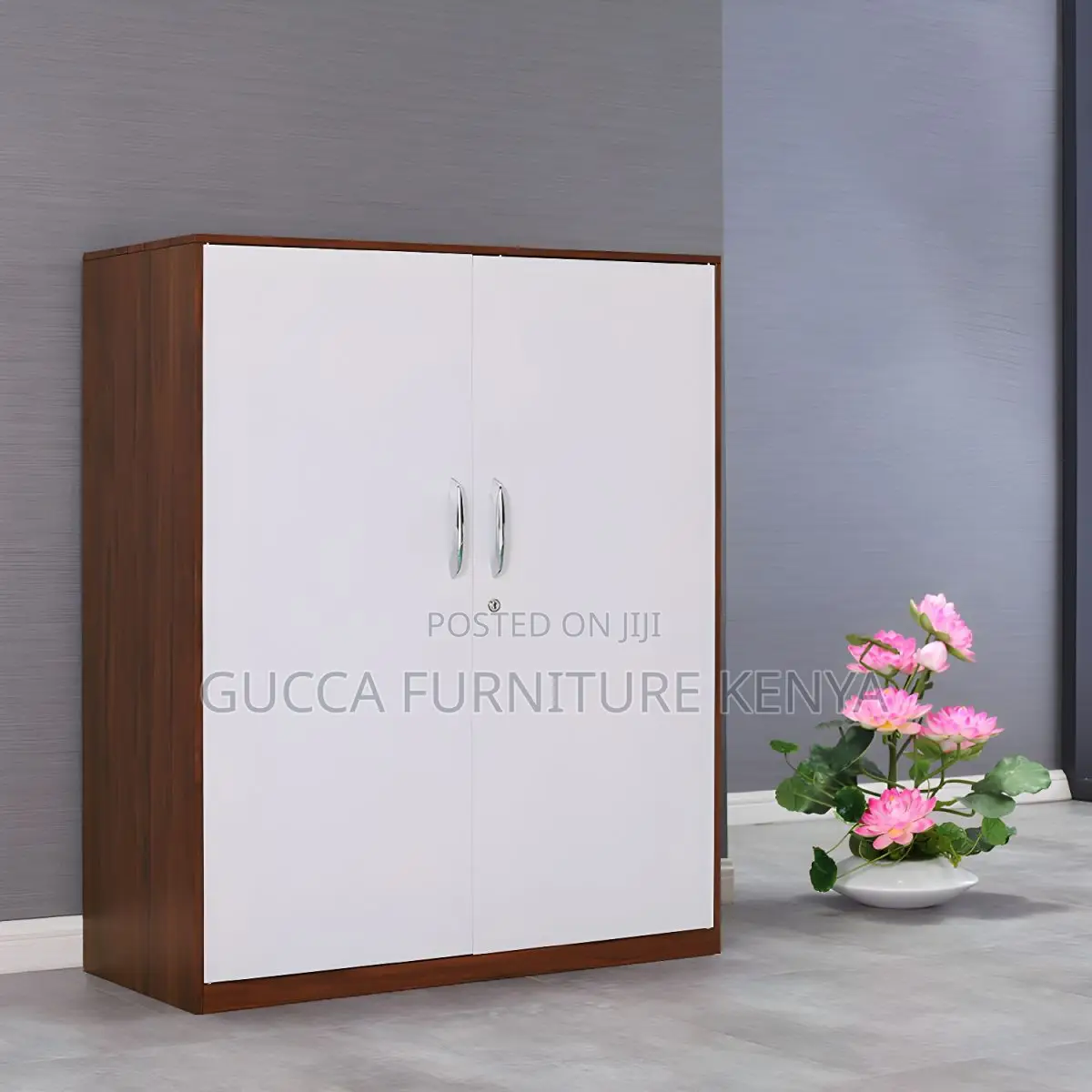 Cabinets: Walnut/ White 2-Door Filling Credenza Cabinet