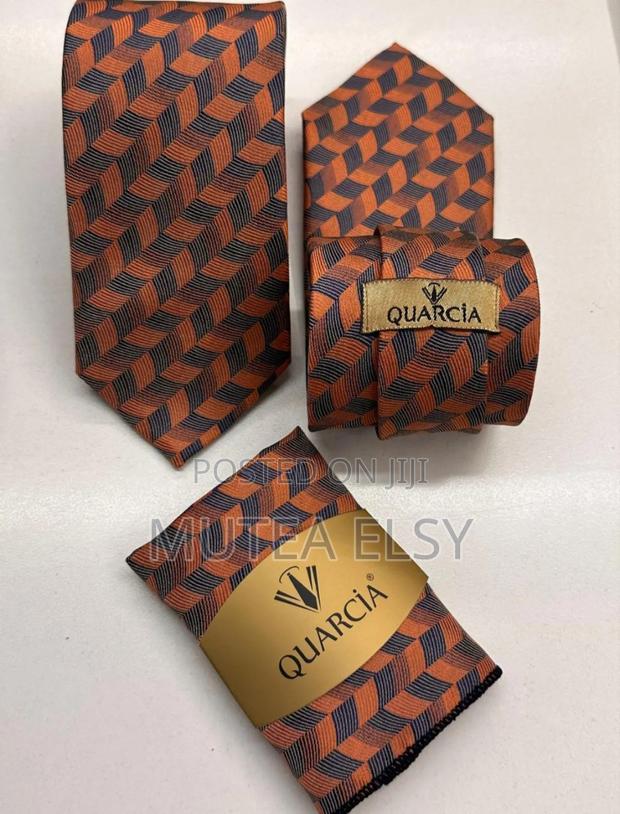 Maroon Burnt Orange Plaid Executive Tie Sets - thumbnail 3