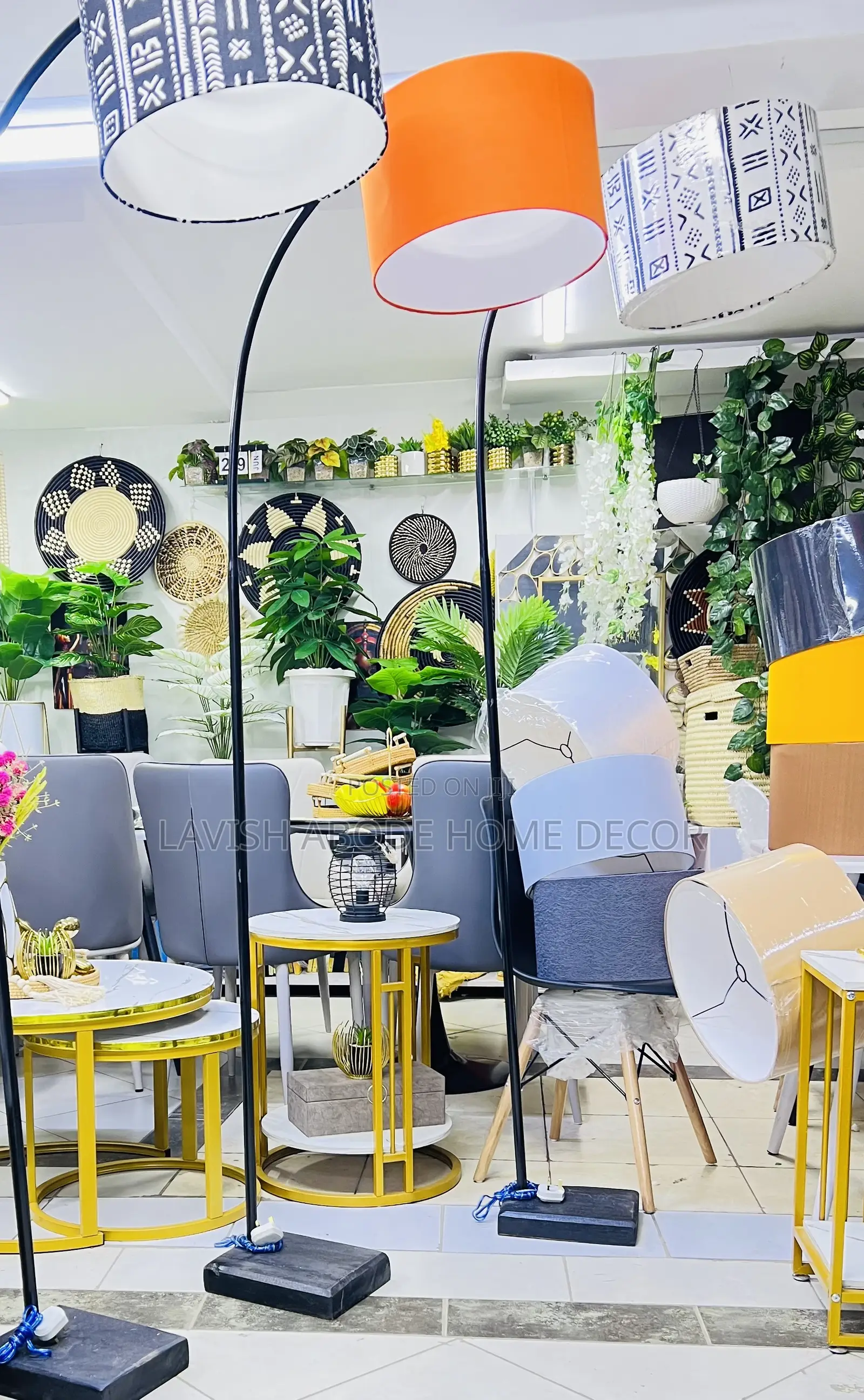 Curved Floor Lamps With Lampshades in Different Colors