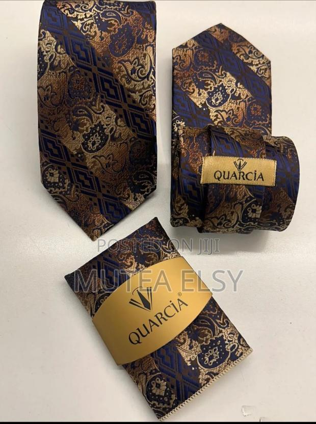 Silver,Black Navyblue Plaid Executive Tie Sets - main view