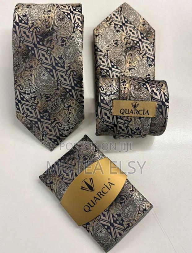 Silver,Black Navyblue Plaid Executive Tie Sets - thumbnail 2