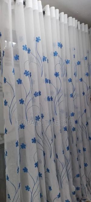 White Curtains With Decorative Blue Flowers - main view