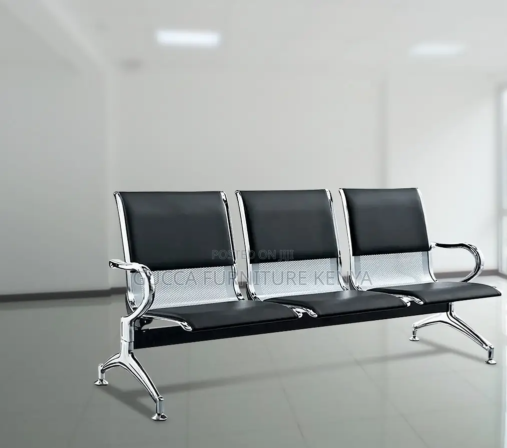 Office Bench:3-Link Durable Metallic Guest Lobby Bench