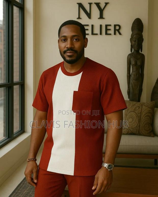 African Luxe Men Shirt -Maroon White