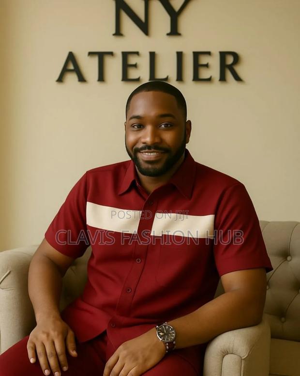 African Luxe Men Shirt -Maroon White - thumbnail 2