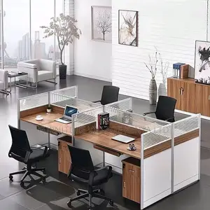 Workstations: Four-Person Shared Wood Frame Workstation