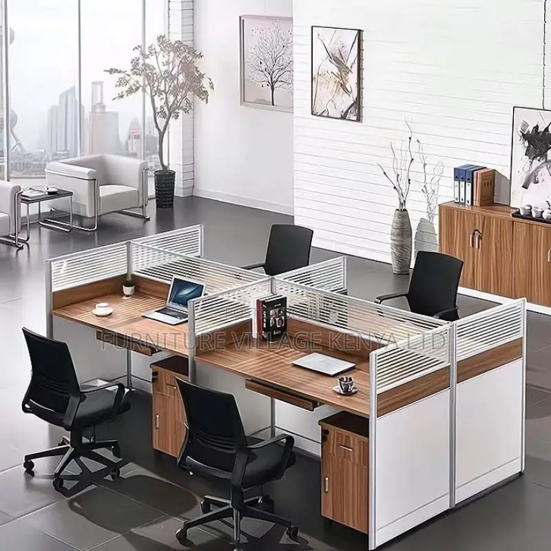 Workstations: Four-Person Shared Wood Frame Workstation