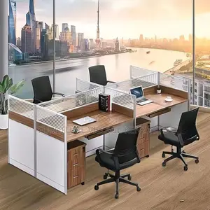 Workstations: Four-Person Shared Wood Frame Workstation