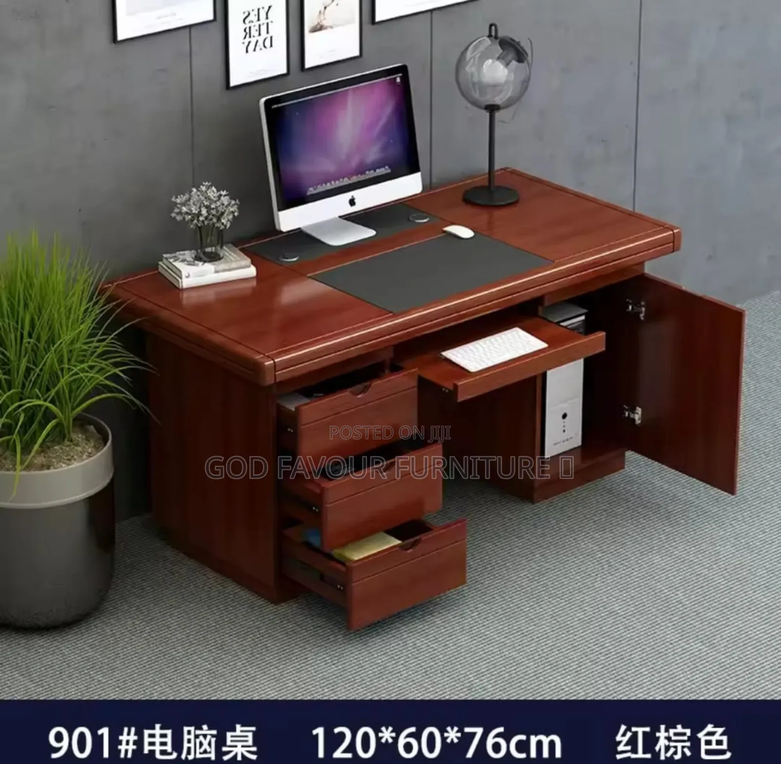 Vintage Brown Executive Office Desk With Drawers Hv5t