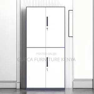 Cabinets: Casual Style Gray-white Storage 4 Door Cabinet