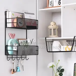 2 Layer Mesh Bathroom Rack With Self Adhesive Stickers Hooks