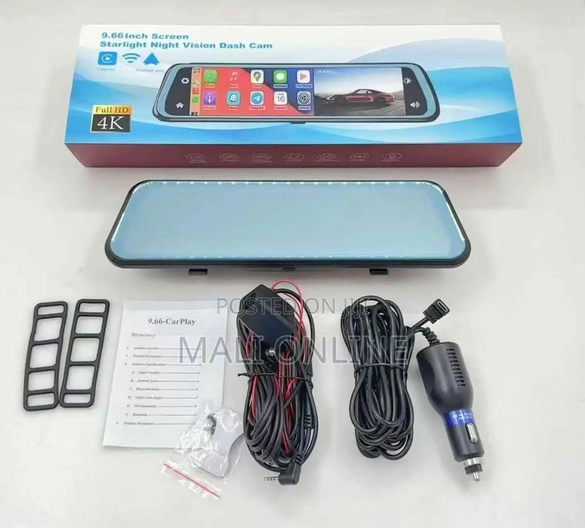 9.66-Inch Full Hd Dash Dual Camera Car DVR Rear View Mirror