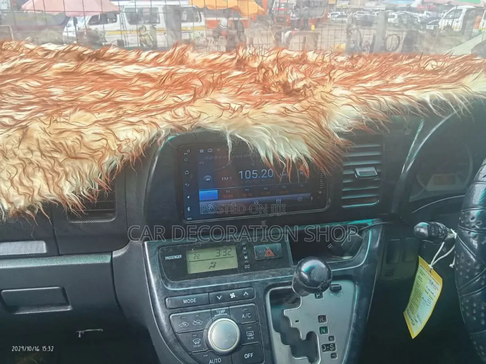 Car Dashboard Fitted With Baije Fluffy Dashboard Cover