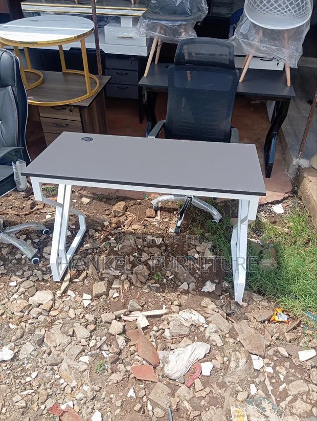 White Gray Metallic Wooden Table - main view