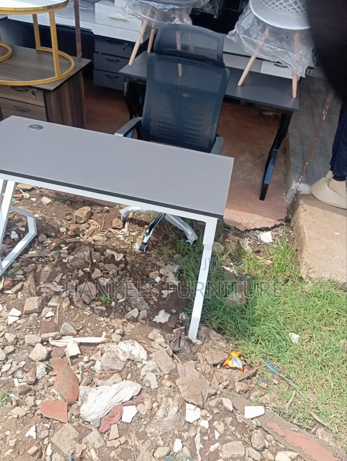 White Gray Metallic Wooden Table