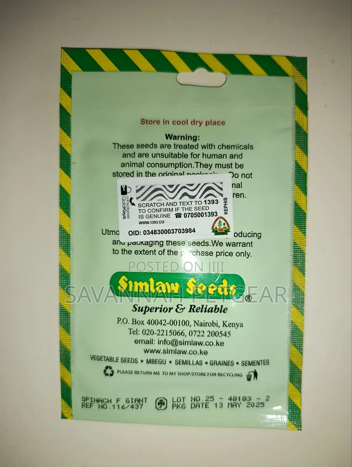 Simlaw Seeds Spinach Fordhook Giant - 10gm
