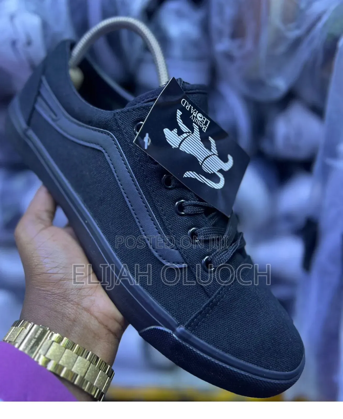 Black /Yellow Strip Quality Leopards Shoes
