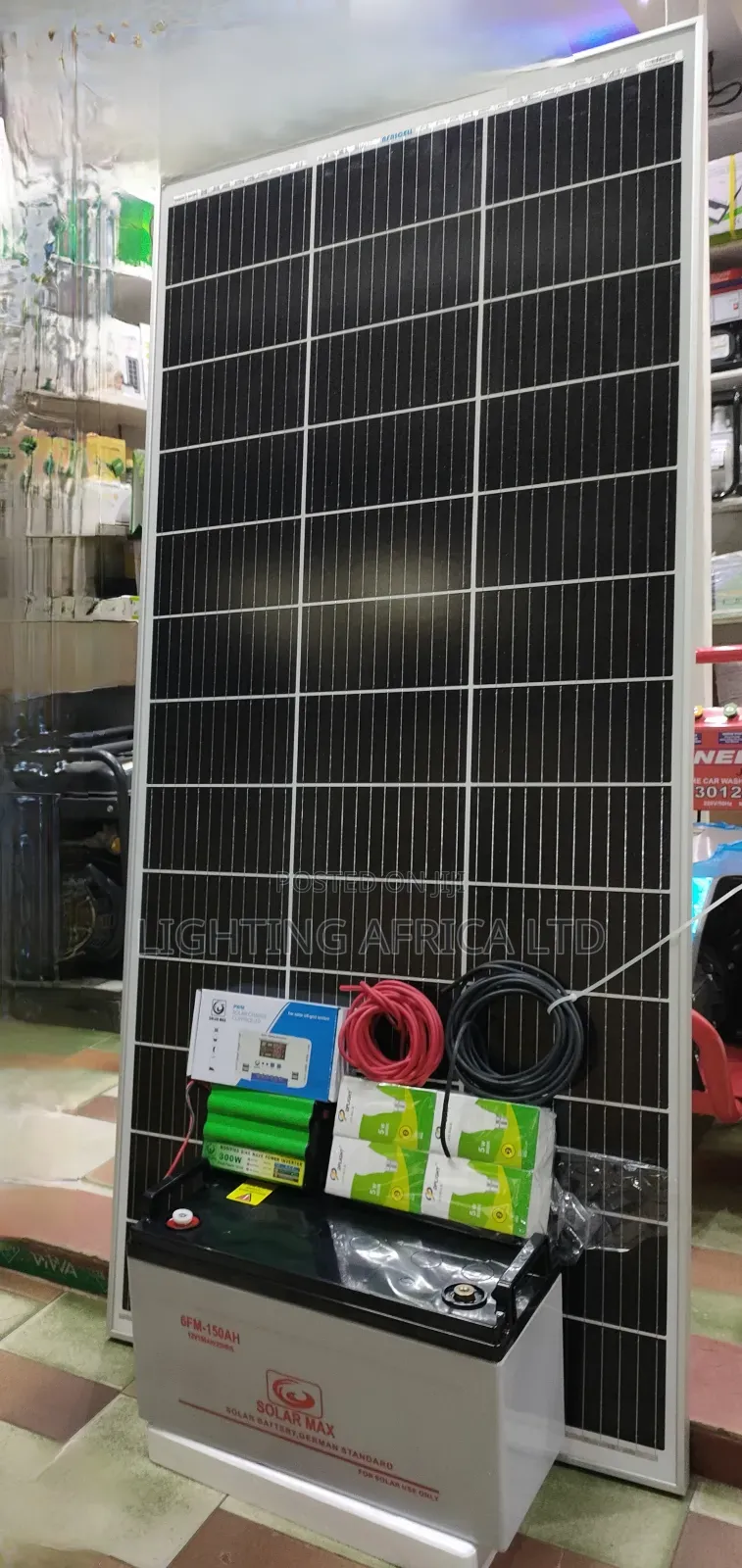 250w Solar Sun Power + 150ah Gel Battery + 600w Inverter + 4 Bulbs