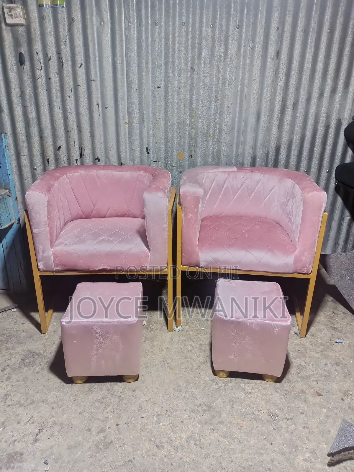 2 Pedicure Seats, 2 Stools, Baby Pink ,