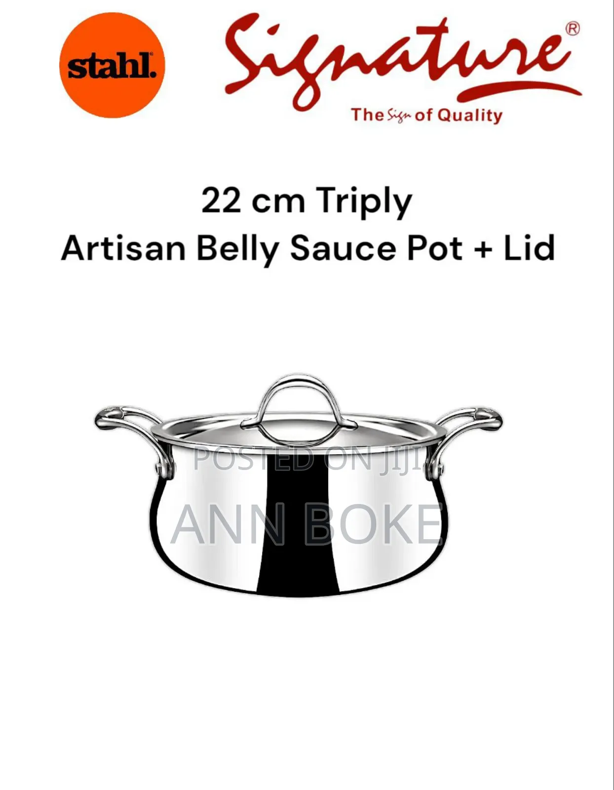 22 Cm Triply Artisan Belly Sauce Pot + Lid (Stahl)