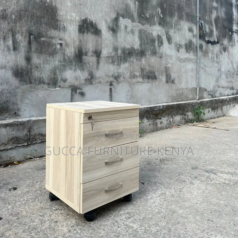 Cabinets:Wooden Three Drawer Mobile Locker Office Cabinet
