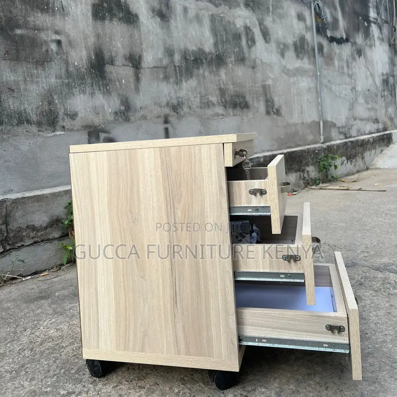 Cabinets:Wooden Three Drawer Mobile Locker Office Cabinet