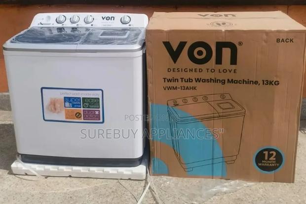 Von 13 KGS Twin Tub Washing Machine White