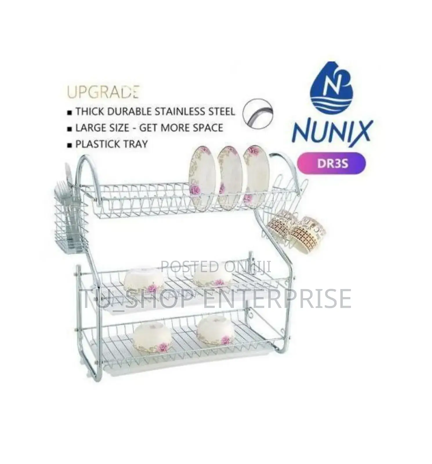 Nunix Dish Rack - 3 Tier + Drain Board