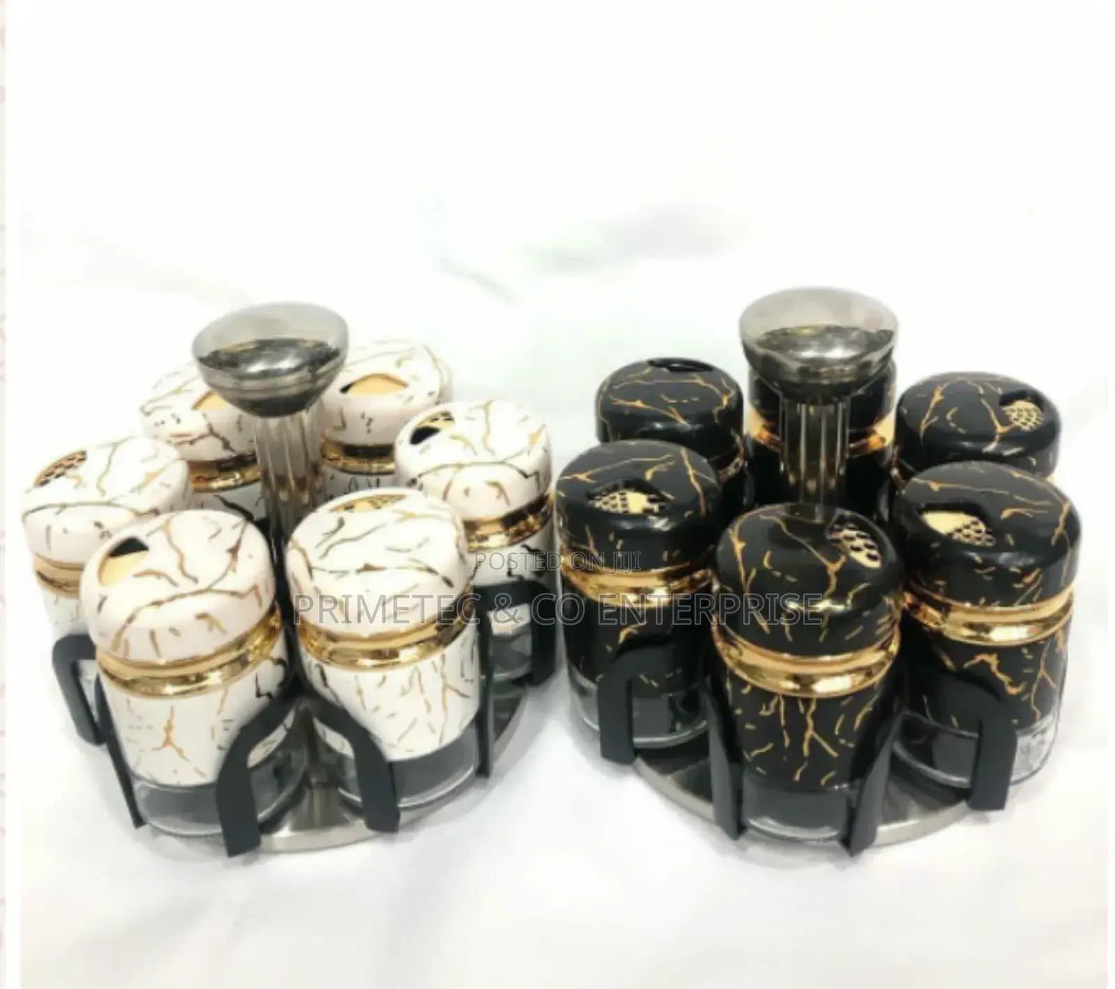 7pcs Marble Rotating Spice Jars
